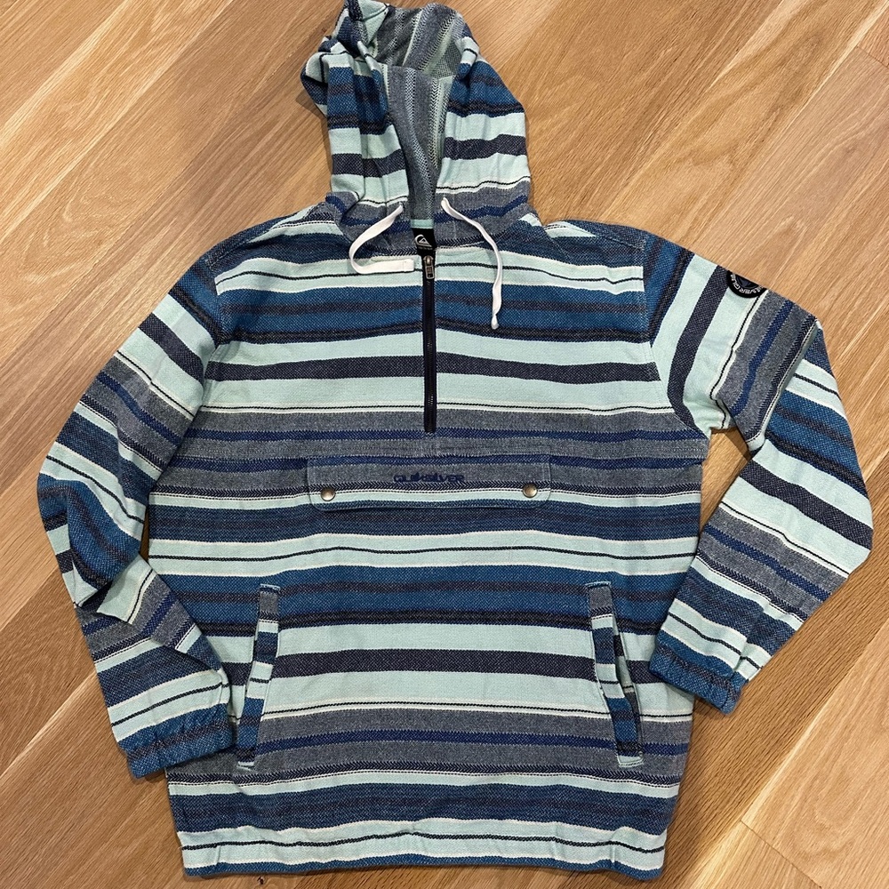 Quiksilver Men's Neo Blue Striped Half Zip-Up Pullover Jacket